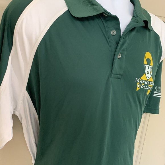 Manhattan College Polo Shirt Jaspers Green Mens Small US Flag Cool Dry Golf NCAA - Picture 5 of 11